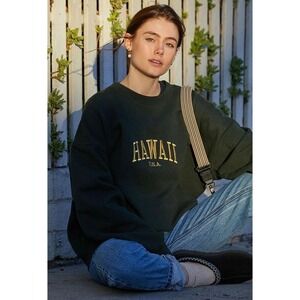 Brandy Melville Erica Hawaii Sweatshirt Forest Green Oversized Crewneck Pullover